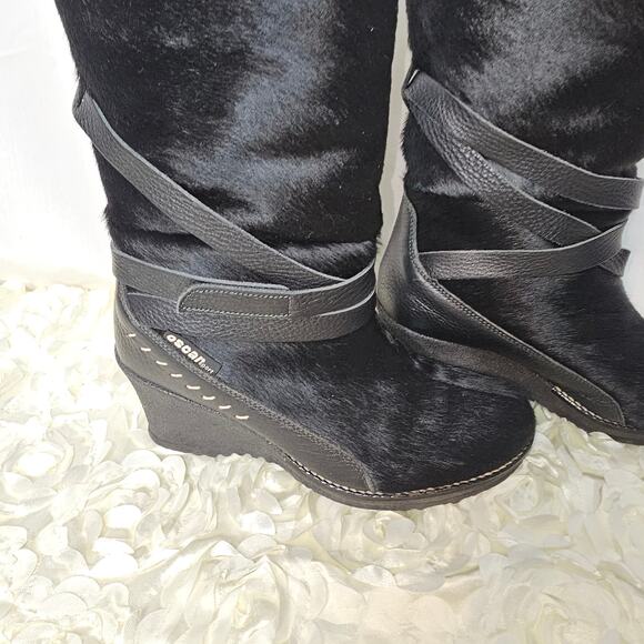 Oscar Sport Black Calf/Pony Hair Winter Snow Boot, Size 37 =6 - Picture 2 of 11